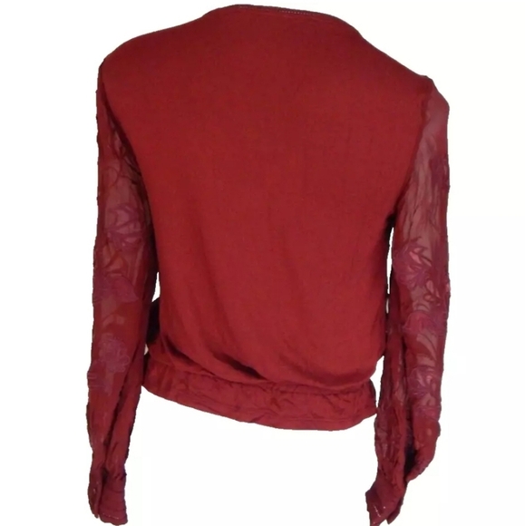 Anthropologie Red Floral Embroidered Button Down Top - Picture 4 of 4